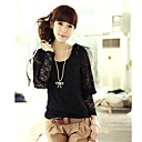Donne Round Collare Bow Tie Shirt pizzo