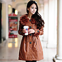 Manga larga de cuello de descubierta PU Casual / Fiesta Coat (más colores)
