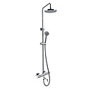 Thermostatic Wall Mount Chrome Finish Contemporary Shower Faucet with 8 Inch Shower Head and Hand Shower