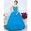 Ball Gown Sweetheart Floor-length Organza Evening Dress With Beading And Cascading Ruffles