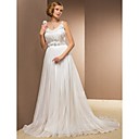 A-line Princess Straps Sweetheart Chapel Train Chiffon And Organza Wedding Dress
