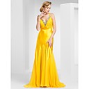 Trumpet/Mermaid V-neck Sweep Train Chiffon and Satin Evening Dress