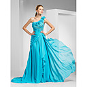A-line One Shoulder Sweep/Brush Train Chiffon Evening Dress