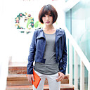 Fashion Long Sleeve Collarless PU Casual/Office Jacket