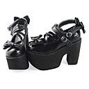 Handmade Black PU Leather 12cm High Heel Gothic Shoes with Bow