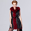 Hooded Collar Lambskin Leather & Raccoon Fur Casual/Party Vest (More Colors)