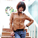 Long Sleeve Standing Collar PU Casual/Office Jacket