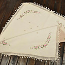 Cotton Linen Blend Embroidery Beige Floral Table Cloths