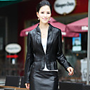 Long Sleeve Standing Collar Lambskin Leather Casual/Office Jacket (More Colors)