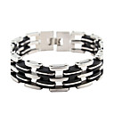 Silver Black Stainless Steel Wide Bracelet