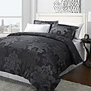 3PCS Azua Flor Negro Jacquard Doble / Queen / King Set Funda Nórdica