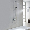 Digital LCD Screen Thermostatic Chrome Finish Contemporary Style Shower Faucets with 8" Showhead + Handheld