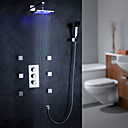 LED Wall Mount Thermostatic Chrome Shower Faucet with BodySprays (Chrome Finish)
