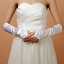 Satin Fingerless Wedding Bridal Elbow Length Gloves With Beads
