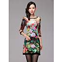High End Dames Lotus Print Jurk met Beaded Collar