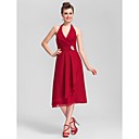 A-line Halter Tea-length Chiffon Bridesmaid Dress