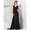Sheath/Column V-neck Sweep/Brush Train Chiffon Evening Dress