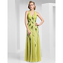 Sheath/Column Halter Floor-Length Chiffon And Tulle Evening Dress