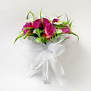 Satin White Lily & Fuchsia Rose Bridal Bouquet
