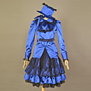 Camiseta de manga larga hasta la rodilla azul de algodón Gothic Lolita Outfit con volantes