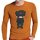 Masculino Magro Carton impressão de algodão T-shirt longo da luva