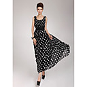Vrouwen Chiffon Belted Stippen Maxi Dress