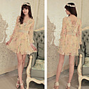 Femmes col en V manches à imprimé floral Ange Robe en mousseline