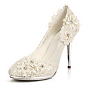 élégant satin pompes à talons aiguilles talon / pointe fermée avec fleurs de mariage / partie chaussures
