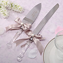 Personalized Wedding Serving Set With Crystal Handle And Ribbon Bow