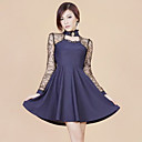 ZHI YUAN Stand Collar Splicing Lace Swing Dress(More Colors)