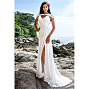 Sheath/Column V-neck Court Train Chiffon Wedding Dress
