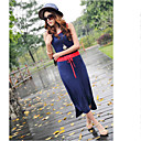 Women's Round Collar Contrast Color Maxi Dress