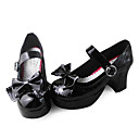 Artesanais de couro preto pu 7,5 centímetros de salto Gothic Lolita Sapatos altos com Bow
