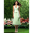 A-line Halter Tea-length Chiffon Bridesmaid Dress