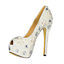 Brevetto in pelle e perla tacco a spillo peep toe pompe partito / sera scarpe