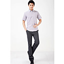 Femininos Branco-roxo listras manga curta camisa de algodão