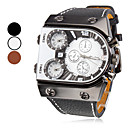 Herren PU Analog Multi-Movement Quarz-Armbanduhr (3 Time Zone, Schwarz)