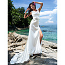 Sheath/Column Scoop Chapel TrainStretch Satin Wedding Dress With Removable Train