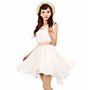 BIOPLAZM Summer Korea White Ruffle Chiffon Sleeveless Fairy Dress