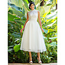A-line Sweetheart Tea-length Lace And Tulle Wedding Dress With A Wrap