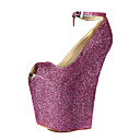 Leather Rhinestones Wedge Heel Peep Toe Pumps Ankle-Strap Party / Evening Shoes