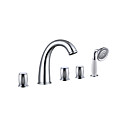 Contemporary Three Handles Widespread Chrome Finish With Brass Handled Shower Head Tub Faucet